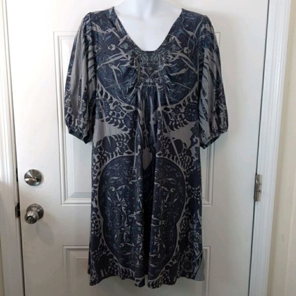 (3/$20) Cato blue floral print 3/4 sleeve dress